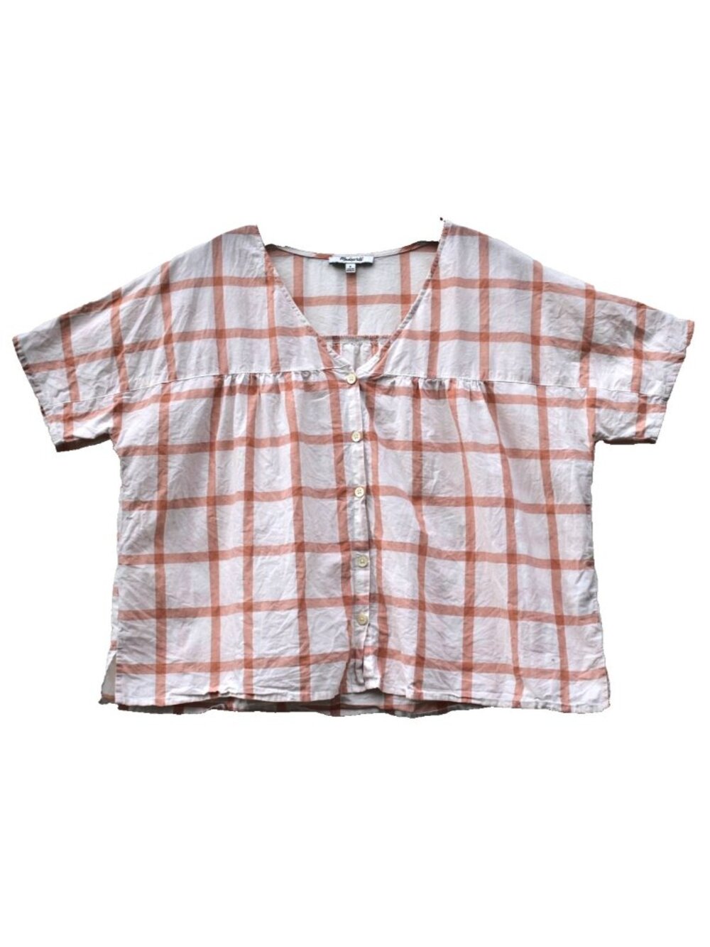 Madewell Short Sleeve Shirt Orange Plaid Button Down Top M Medium